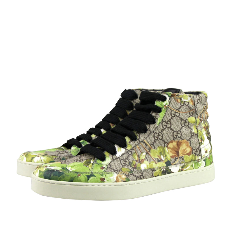 Gucci Men's Bloom Print Supreme GG Green Canvas Hi Top Sneakers Shoes