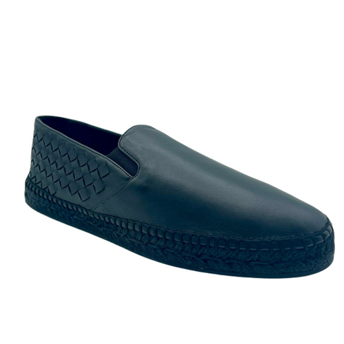 Bottega Veneta Men's Black Leather Woven Slip on Espadrilles