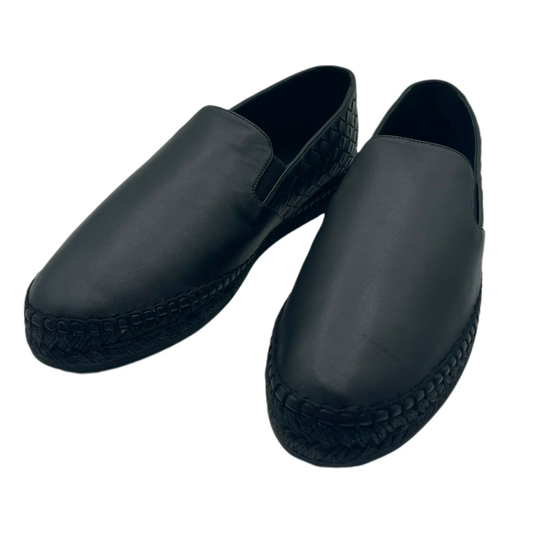 Bottega Veneta Men's Black Leather Woven Slip on Espadrilles