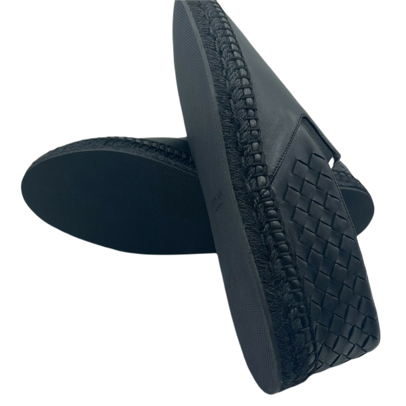 Bottega Veneta Men's Black Leather Woven Slip on Espadrilles