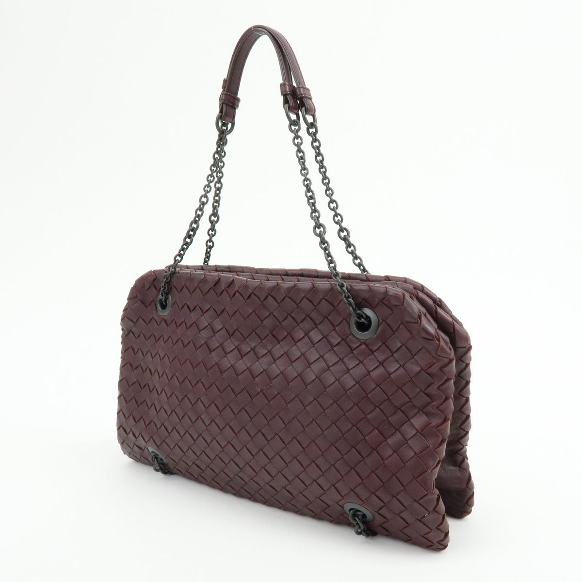 Bottega Veneta Double Chain Intrecciato Nappa Burgundy Leather Tote Bag Bag (Pre-Owned)