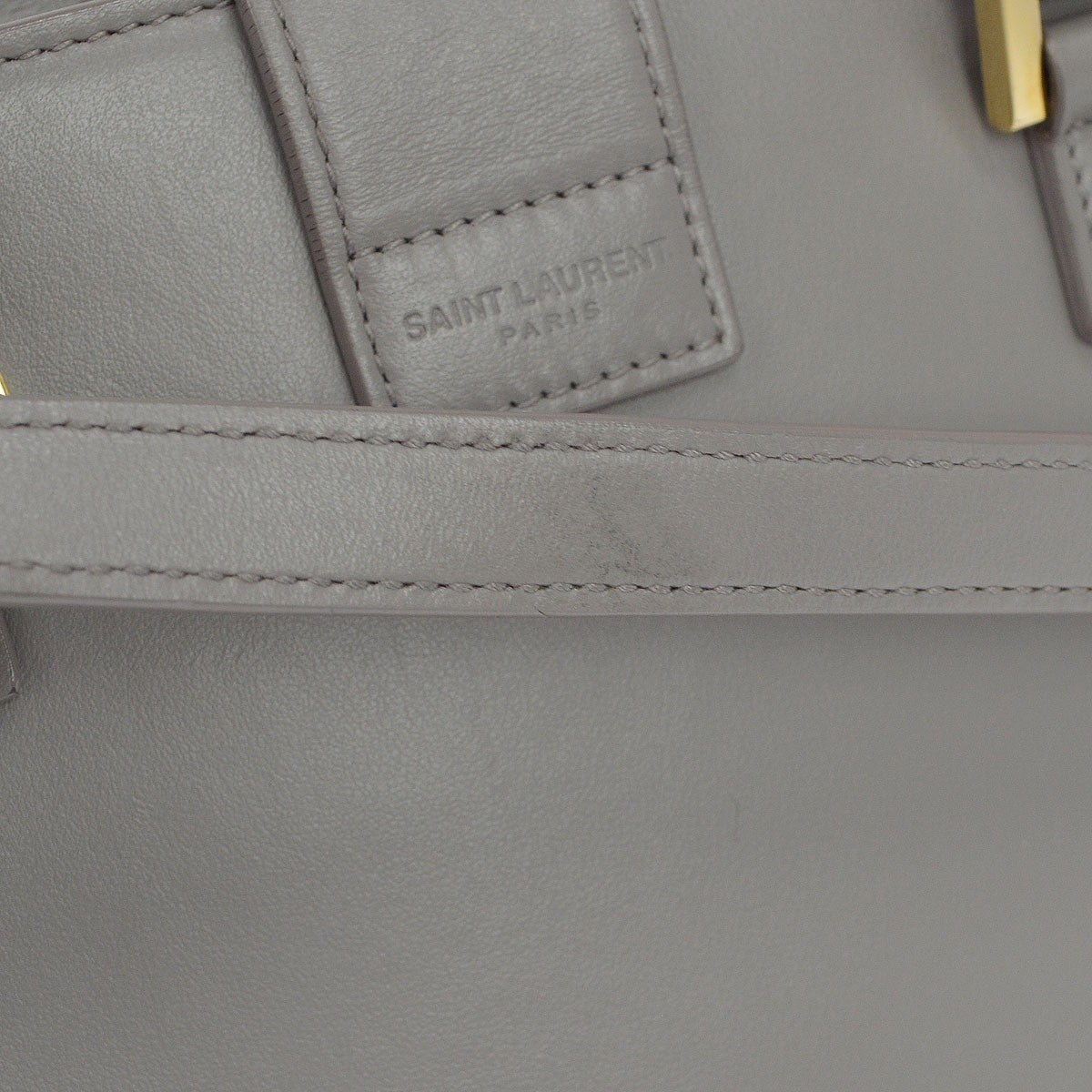Saint Laurent Monogram Cabas Leather Gray Leather Tote Bag Bag (Pre-Owned)