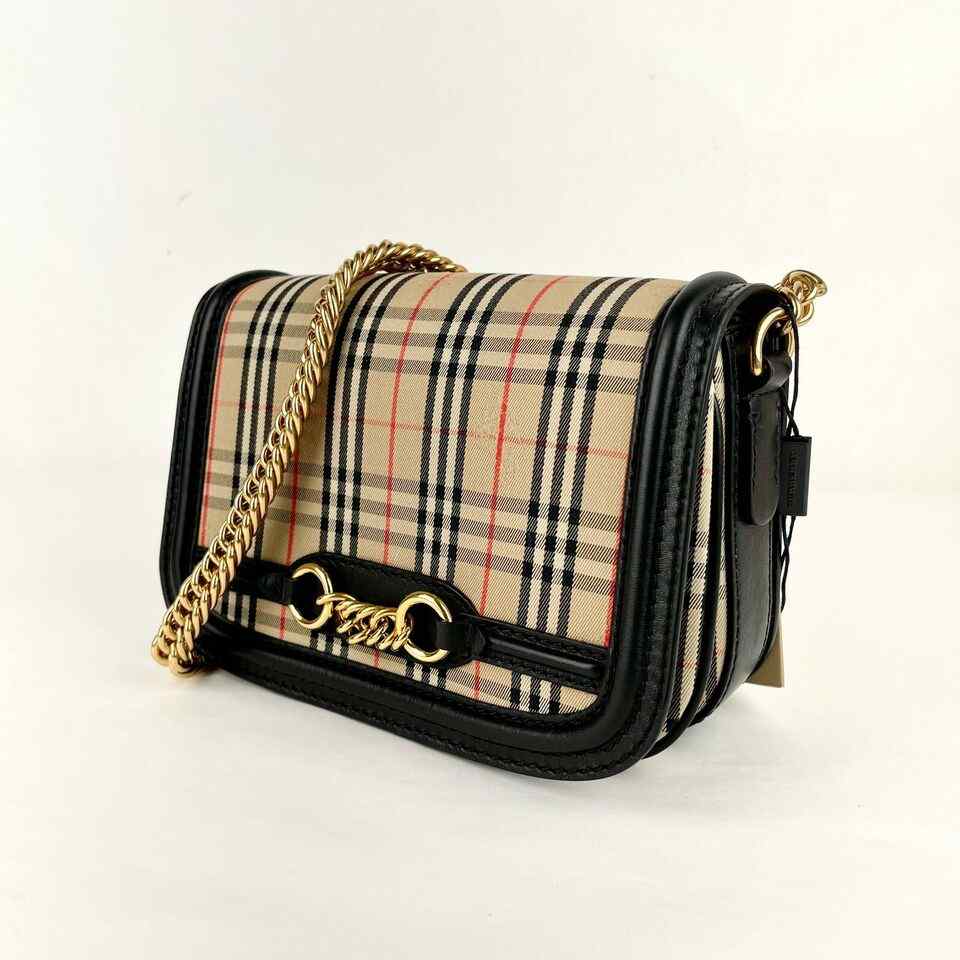 Burberry Women's House Check Canvas Small Chain Link Shoulder Bag
