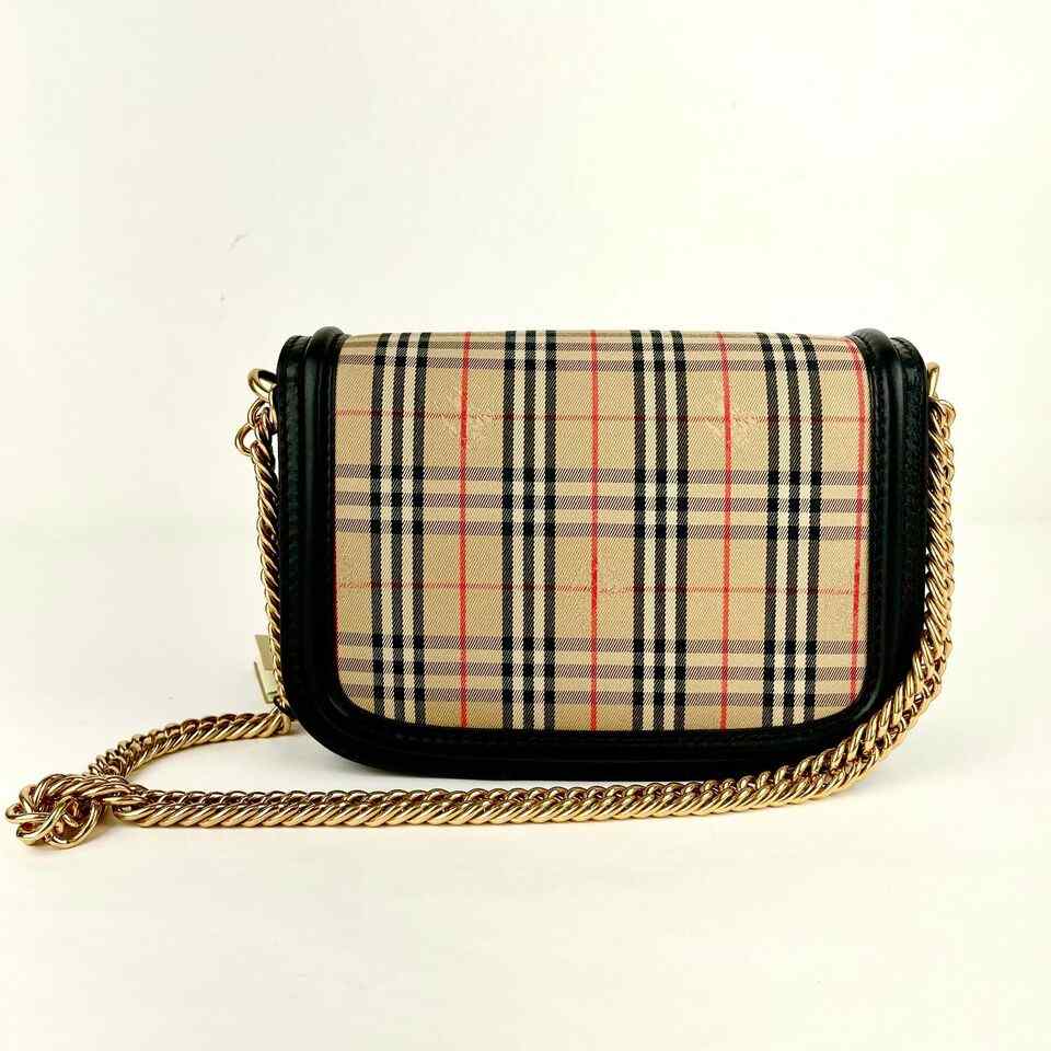 Burberry Women's House Check Canvas Small Chain Link Shoulder Bag