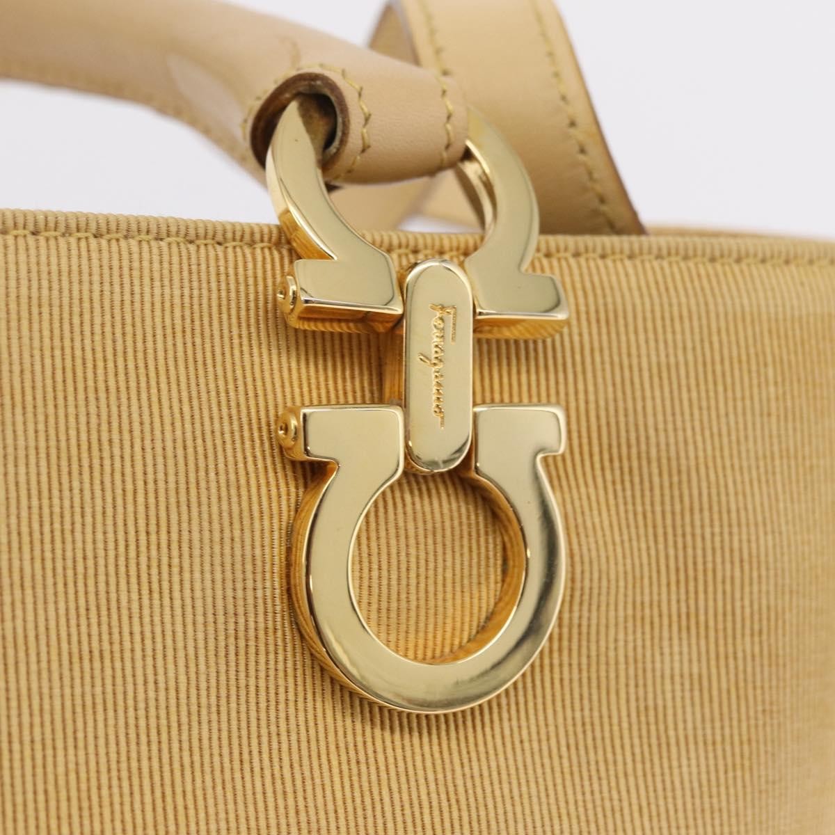 Salvatore Ferragamo Gancini Tote Canvas Beige Canvas Tote Bag Bag (Pre-Owned)