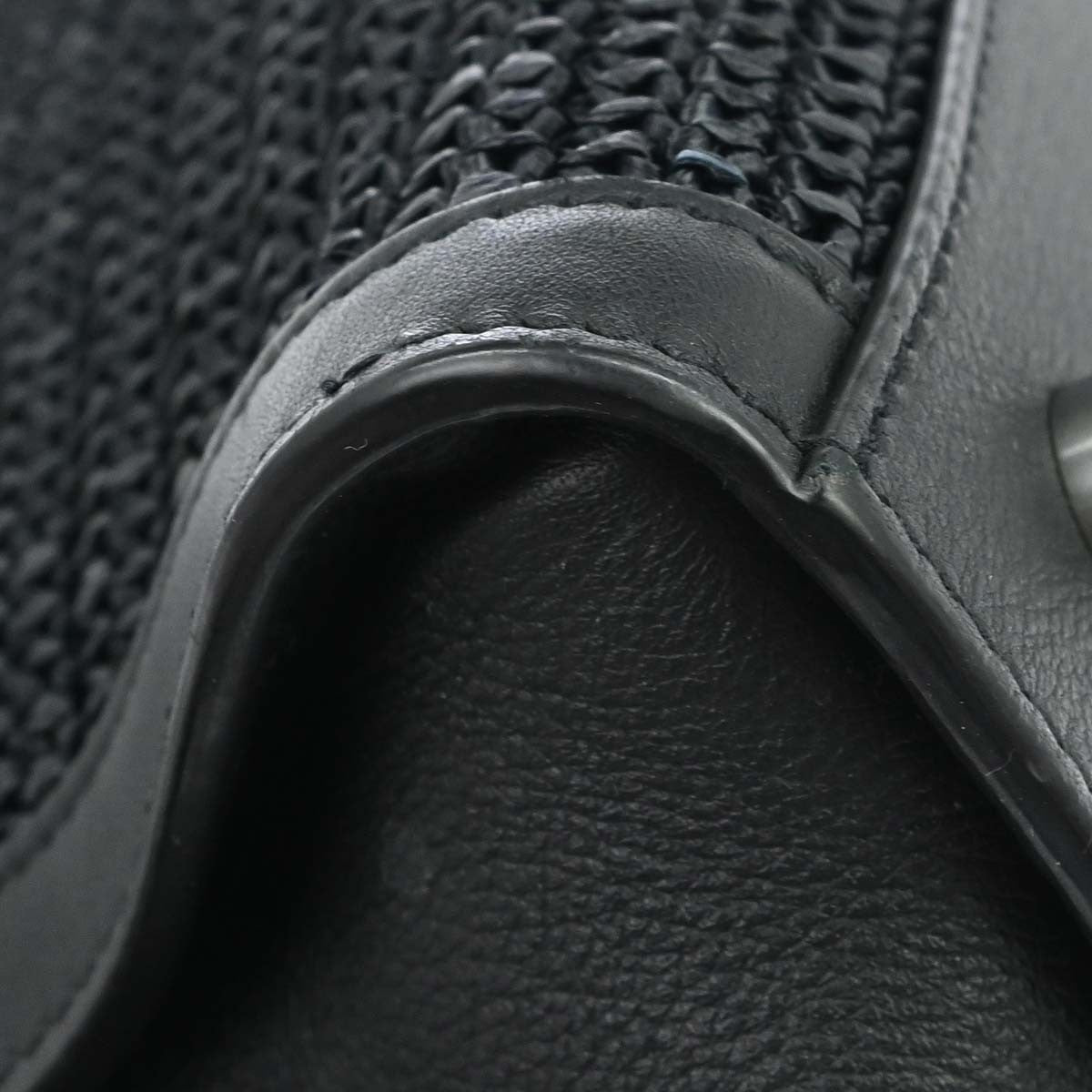 Saint Laurent Monogram Cabas Downtown Raffia And Leather Black Leather Tote Bag Bag (Pre-Owned)