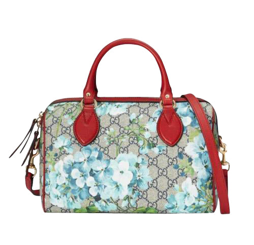 GG Blooms Coated Canvas Small Boston Top Handle Bag