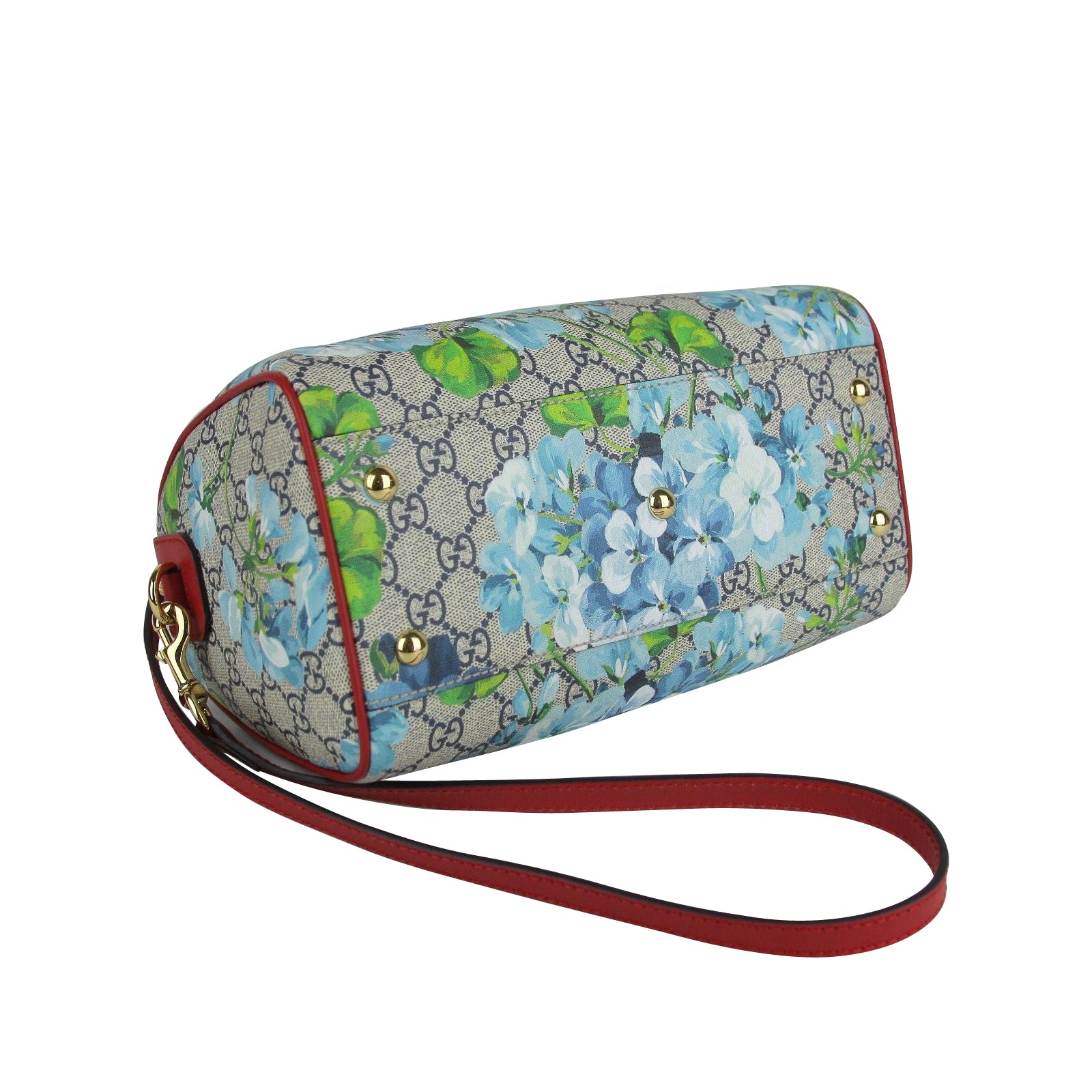 Gucci Beige/Blue GG Coated Canvas Blooms Wristlet Zip Clutch Bag