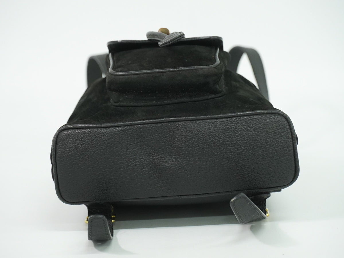 Gucci Vintage Bamboo Suede Black Suede Backpack Bag (Pre-Owned)