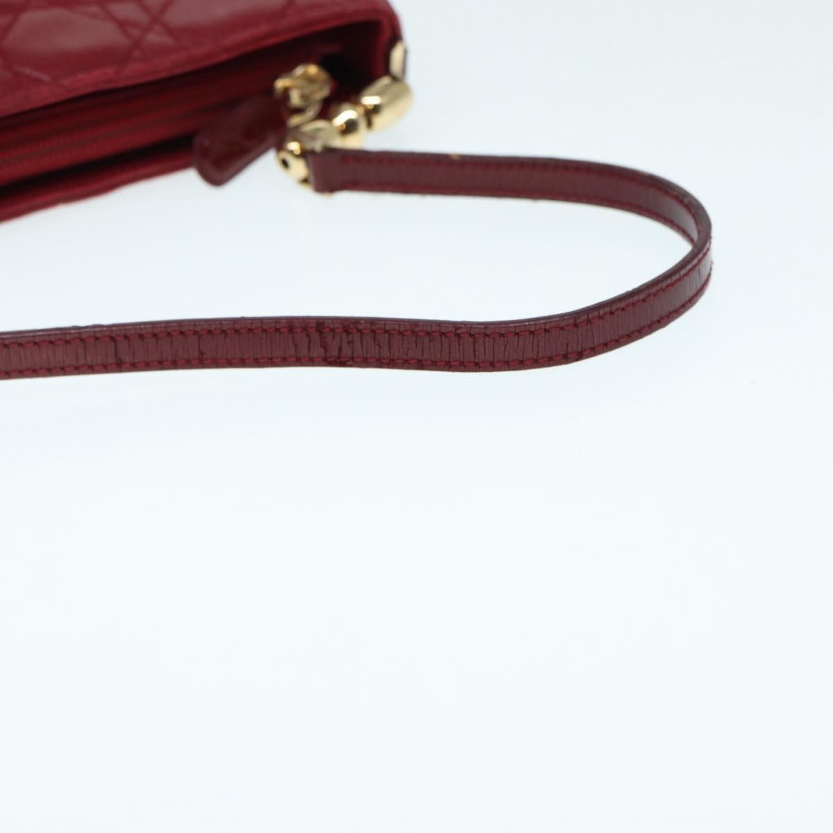 Christian Dior Lady Dior Zip Pochette Cannage Quilt Lambskin Red Leather Bag (Pre-Owned)