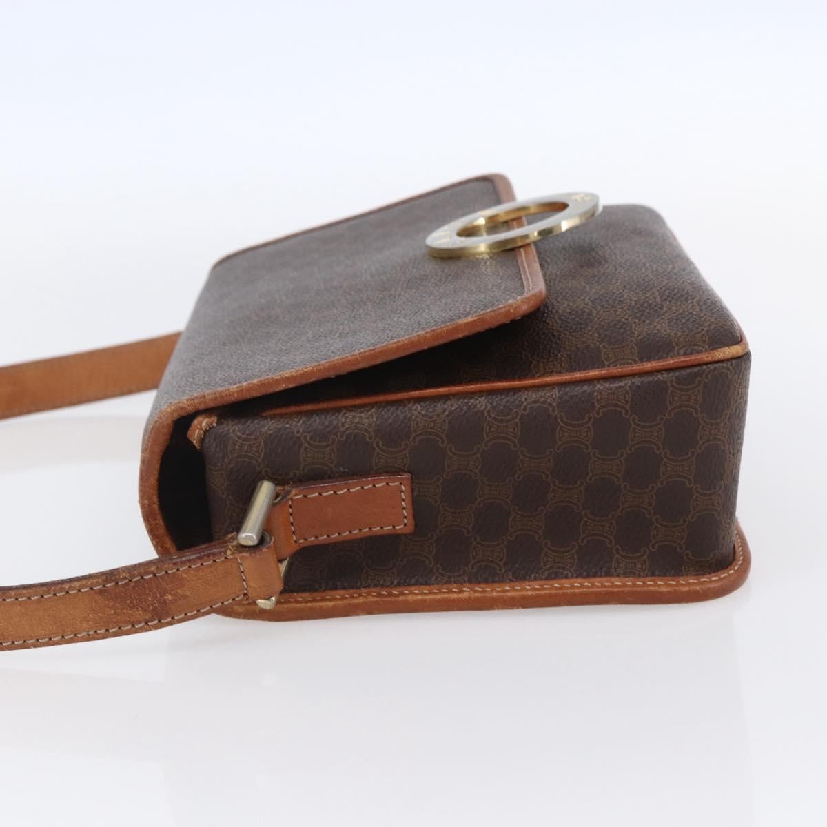 Celine Vintage Macadam Circle Logo Canvas And Leather Brown Canvas Shoulder Bag Bag (Pre-Owned)