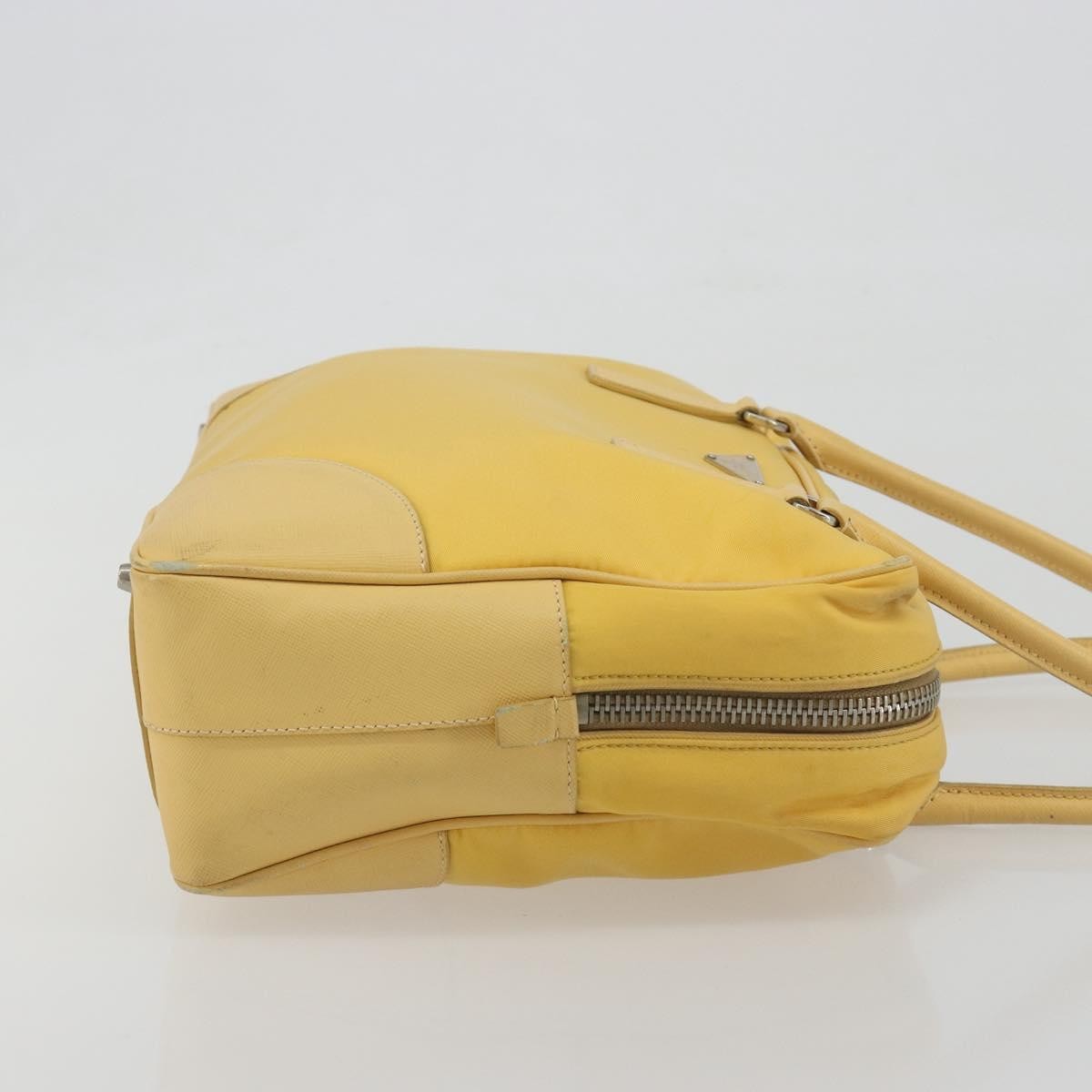 Prada Bauletto Tessuto With Saffiano Leather Yellow Canvas Handbag (Pre-Owned)