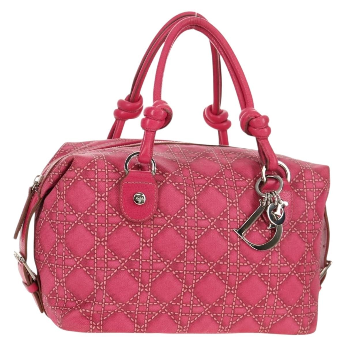Christian Dior Cannage Canvas Pink Canvas Handbag (Pre-Owned)