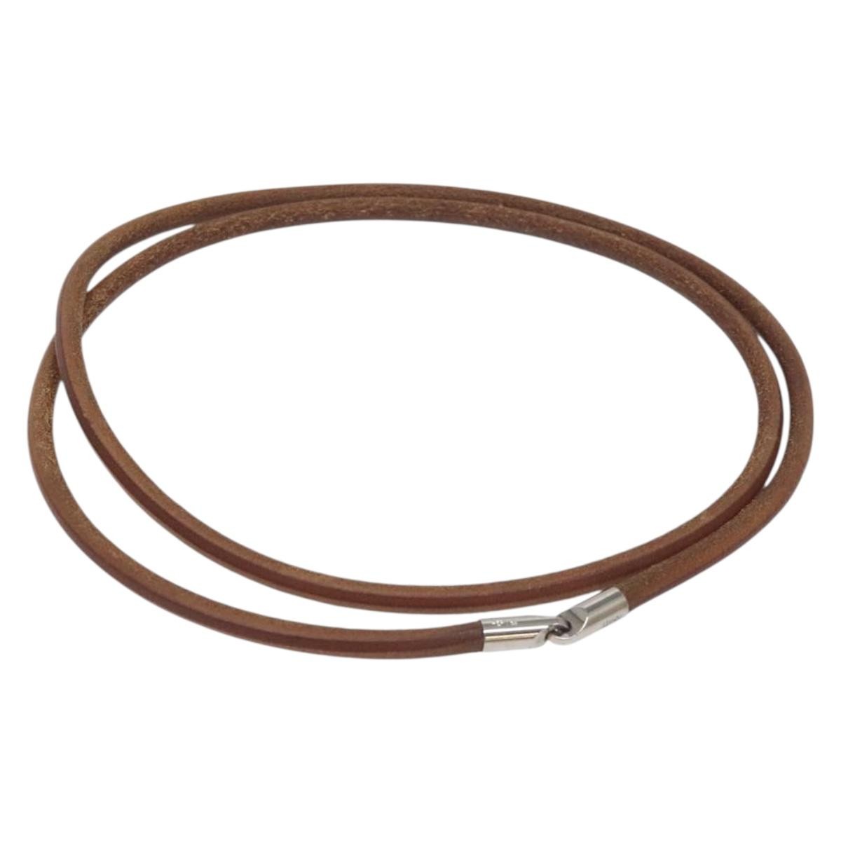 Hermes Laniere Leather Brown Leather Bracelet Jewelry (Pre-Owned)
