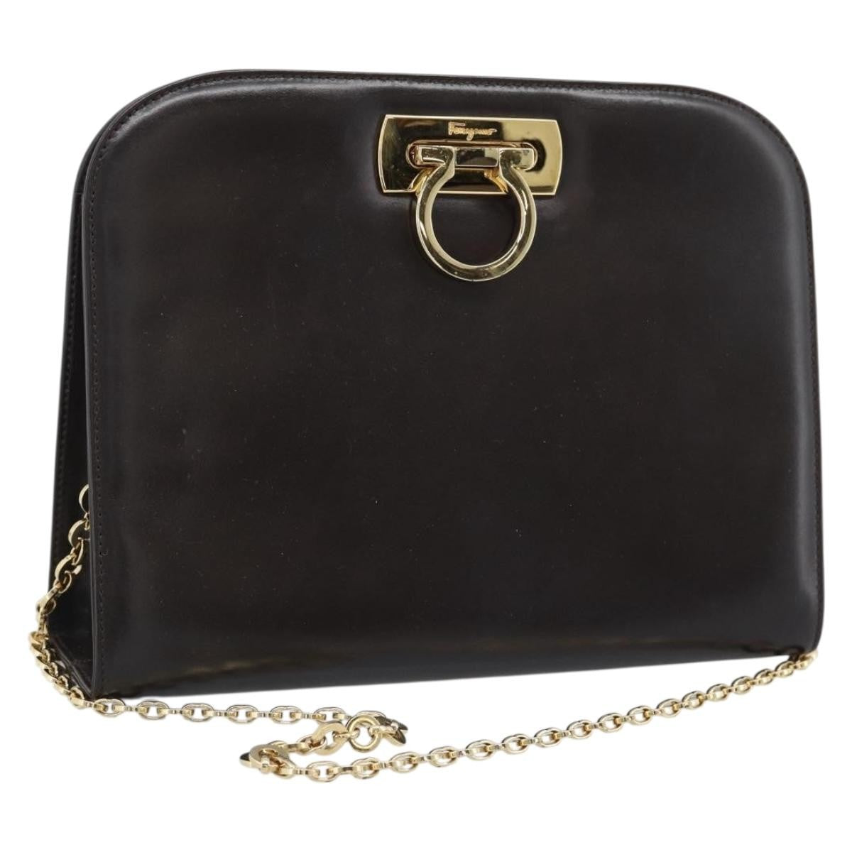 Salvatore Ferragamo Vintage Gancini Chain Leather Brown Leather Shoulder Bag Bag (Pre-Owned)