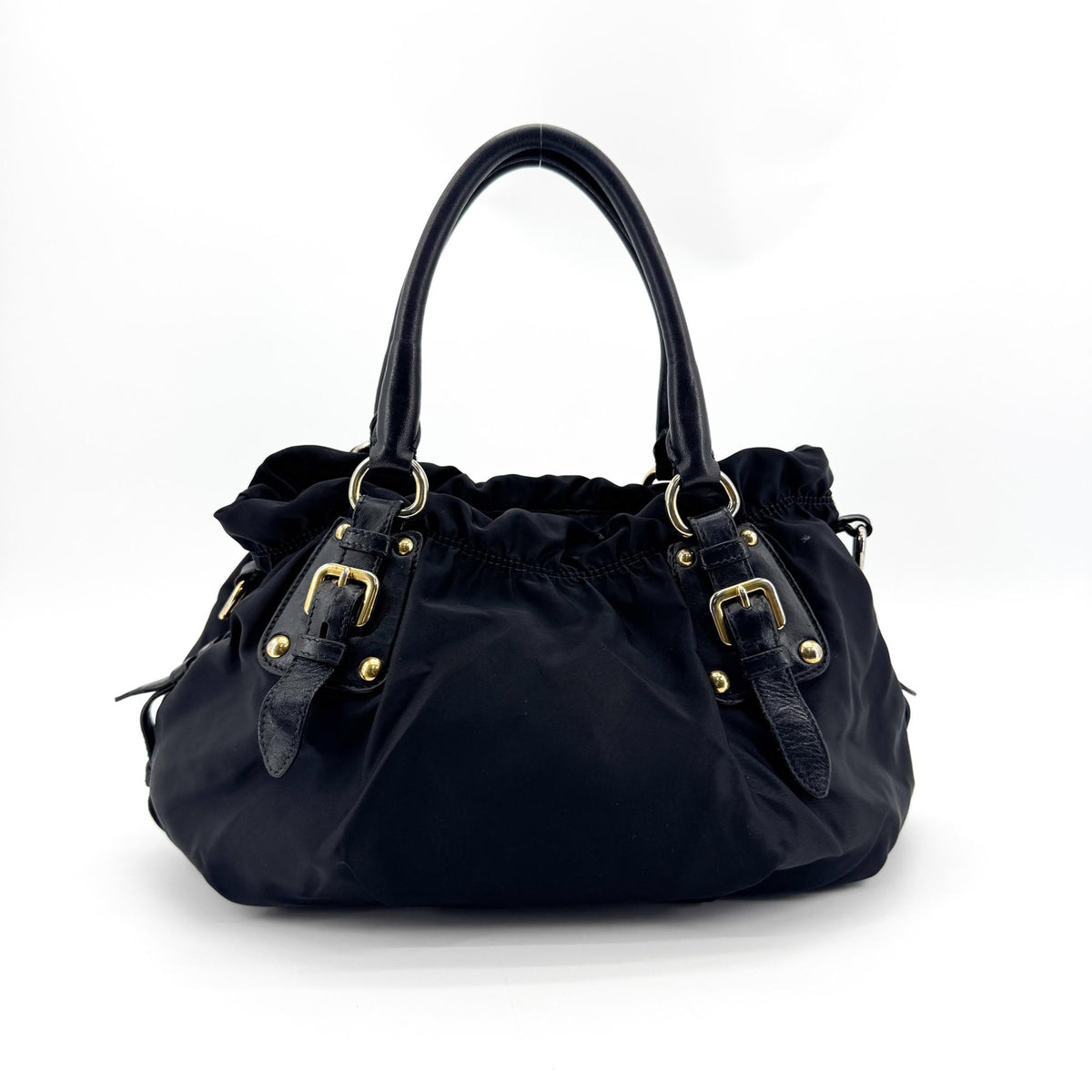 Prada Gaufre Nappa Leather Black Nylon Tote Bag Bag (Pre-Owned)