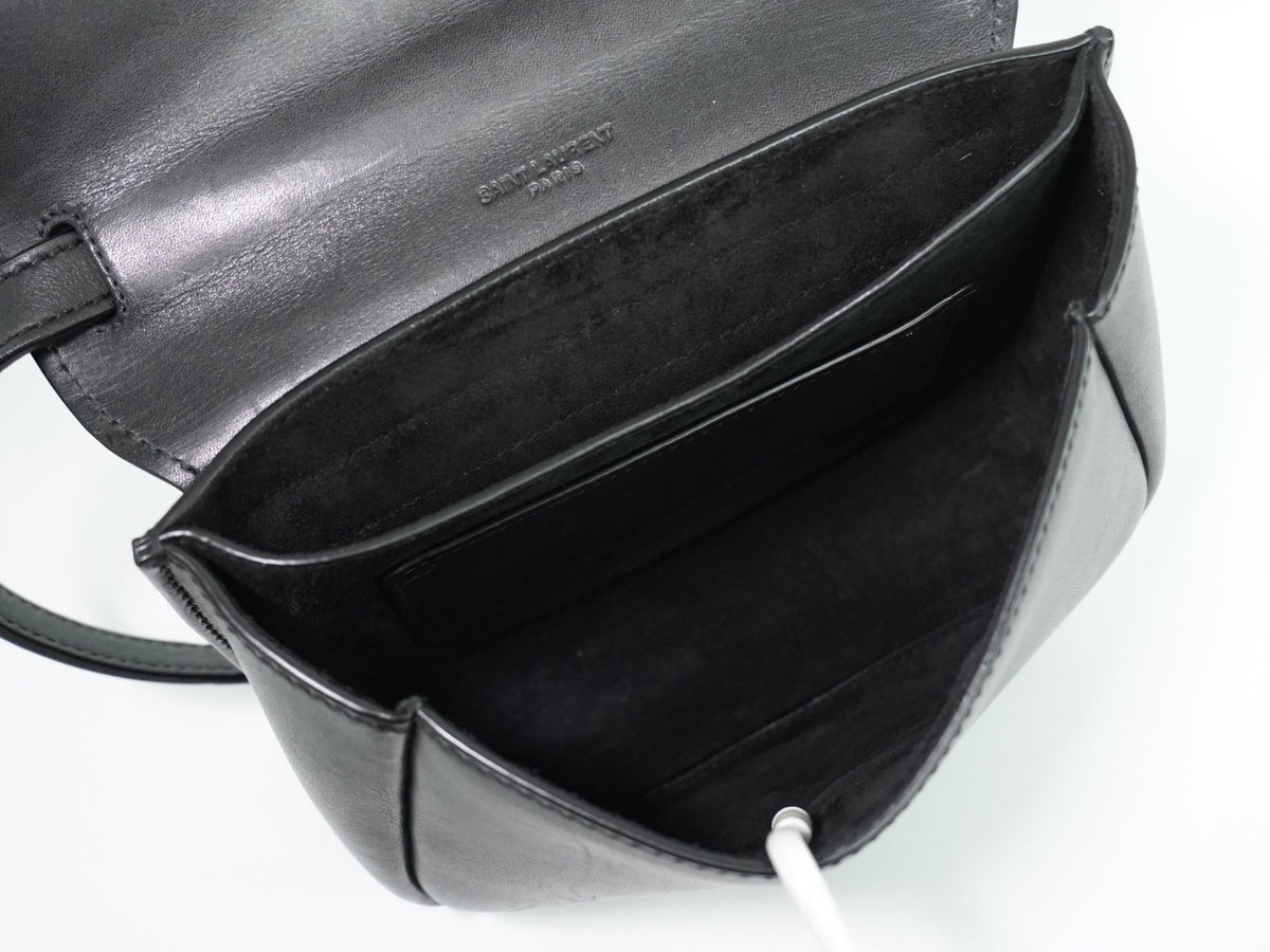 Saint Laurent Kaia Leather Black Leather Shoulder Bag Bag (Pre-Owned)