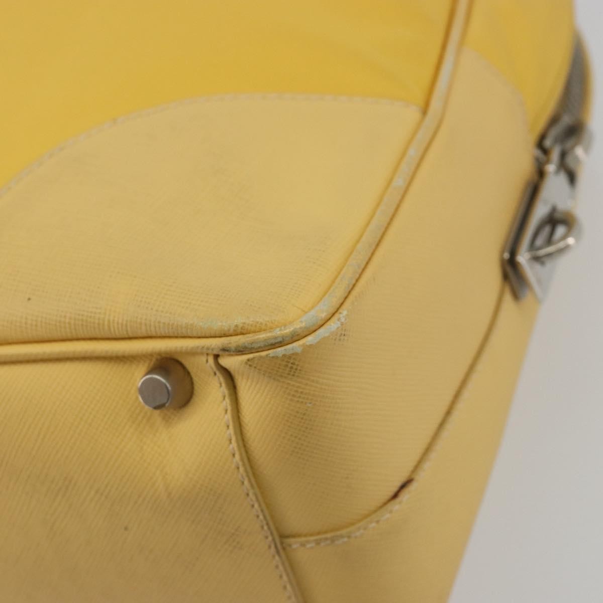 Prada Bauletto Tessuto With Saffiano Leather Yellow Canvas Handbag (Pre-Owned)