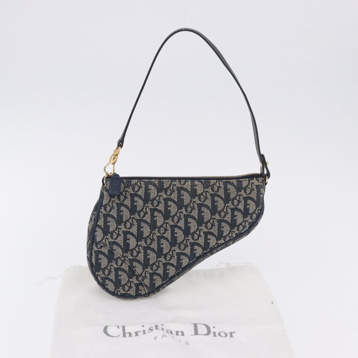 Christian Dior Vintage Saddle Bag Canvas Navy Canvas Clutche & Pouche Bag (Pre-Owned)