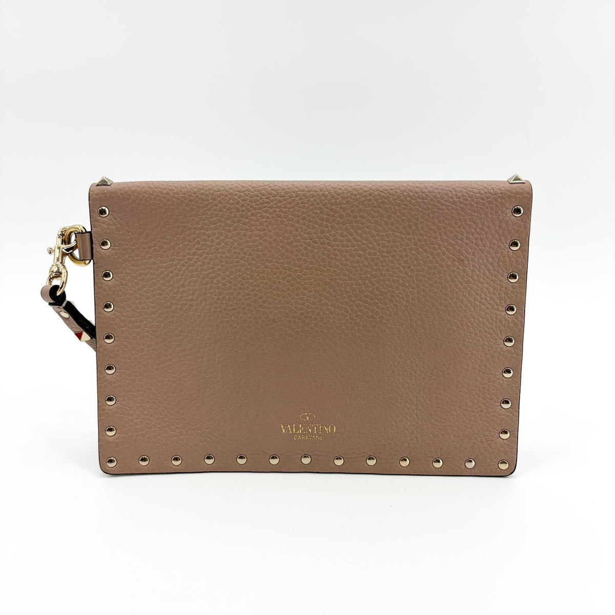 Valentino Garavani Rockstud Envelope Wristlet Clutch Leather Beige Leather Clutche & Pouche Bag (Pre-Owned)