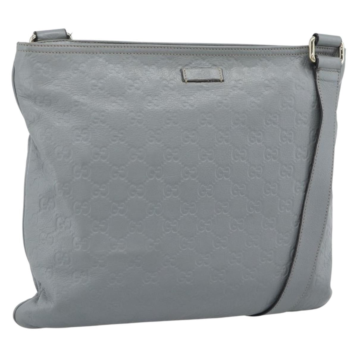 Gucci Zip Top Messenger Guccissima Leather Gray Canvas Shoulder Bag Bag (Pre-Owned)