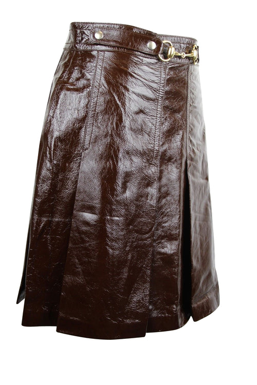 Gucci Women's Horsebit Dark Brown Patent Leather Straight Skirt (G 40)