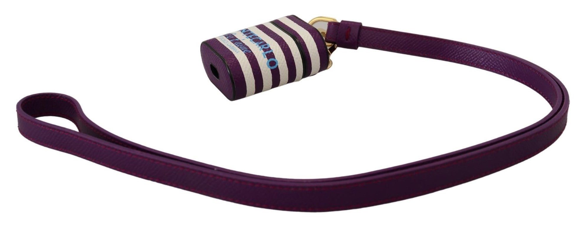 Dolce & Gabbana Purple Leather Strap Gold Metal Logo Airpods Women's Case