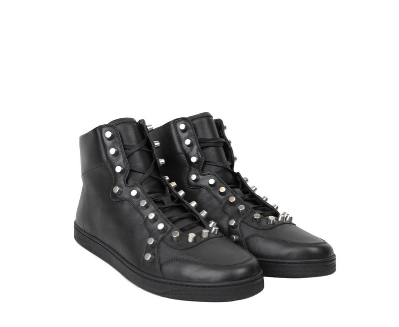 Gucci Men's Black Sttuded Leather High Top Sneaker 411774 1000