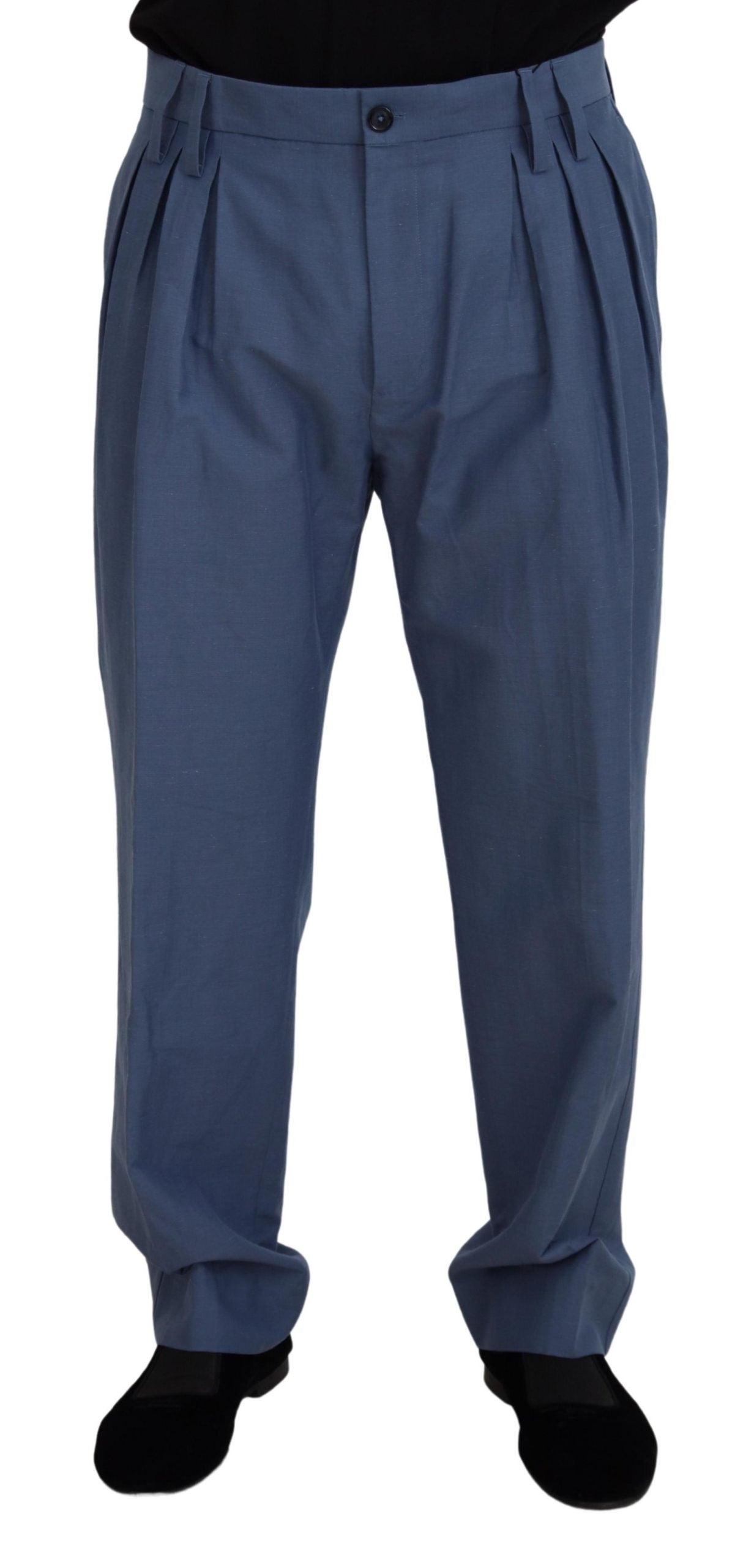 Dolce & Gabbana Elegant Blue Linen-Cotton Blend Men's Trousers