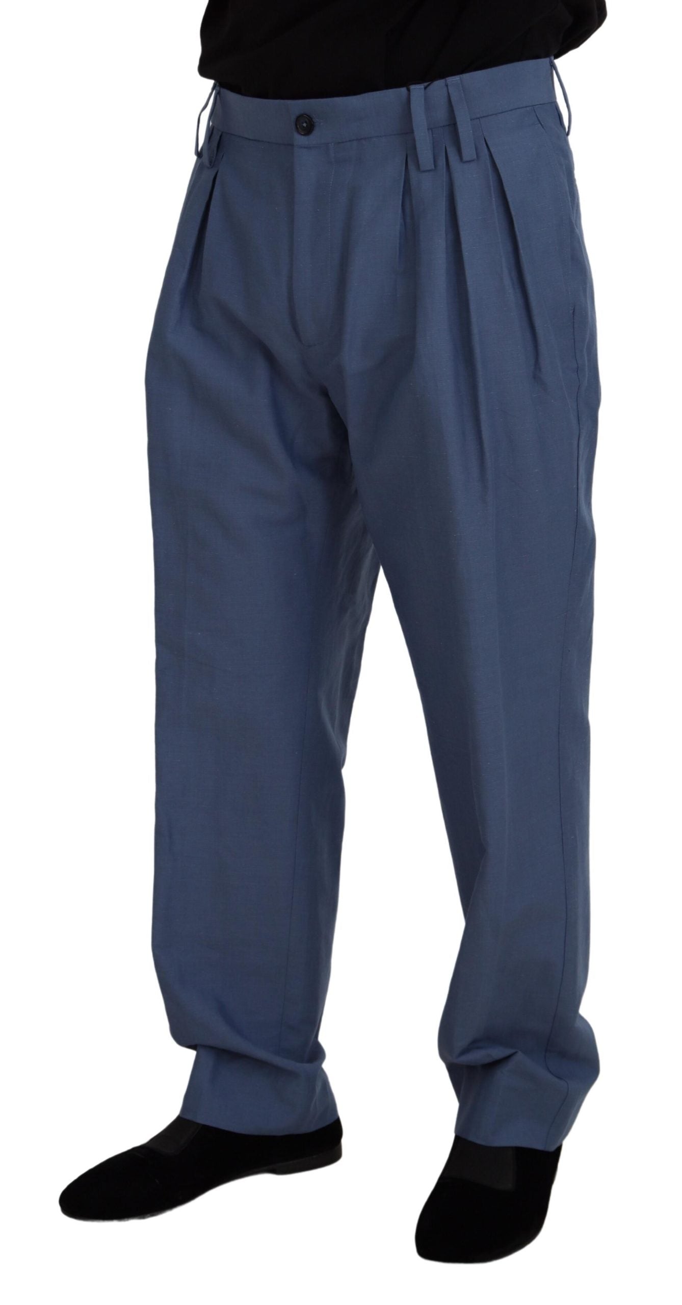 Dolce & Gabbana Elegant Blue Linen-Cotton Blend Men's Trousers
