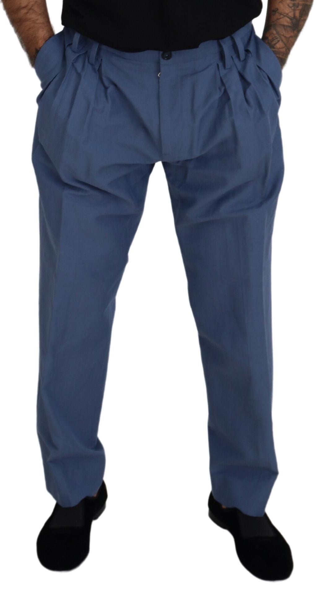 Dolce & Gabbana Elegant Blue Linen-Cotton Blend Men's Trousers