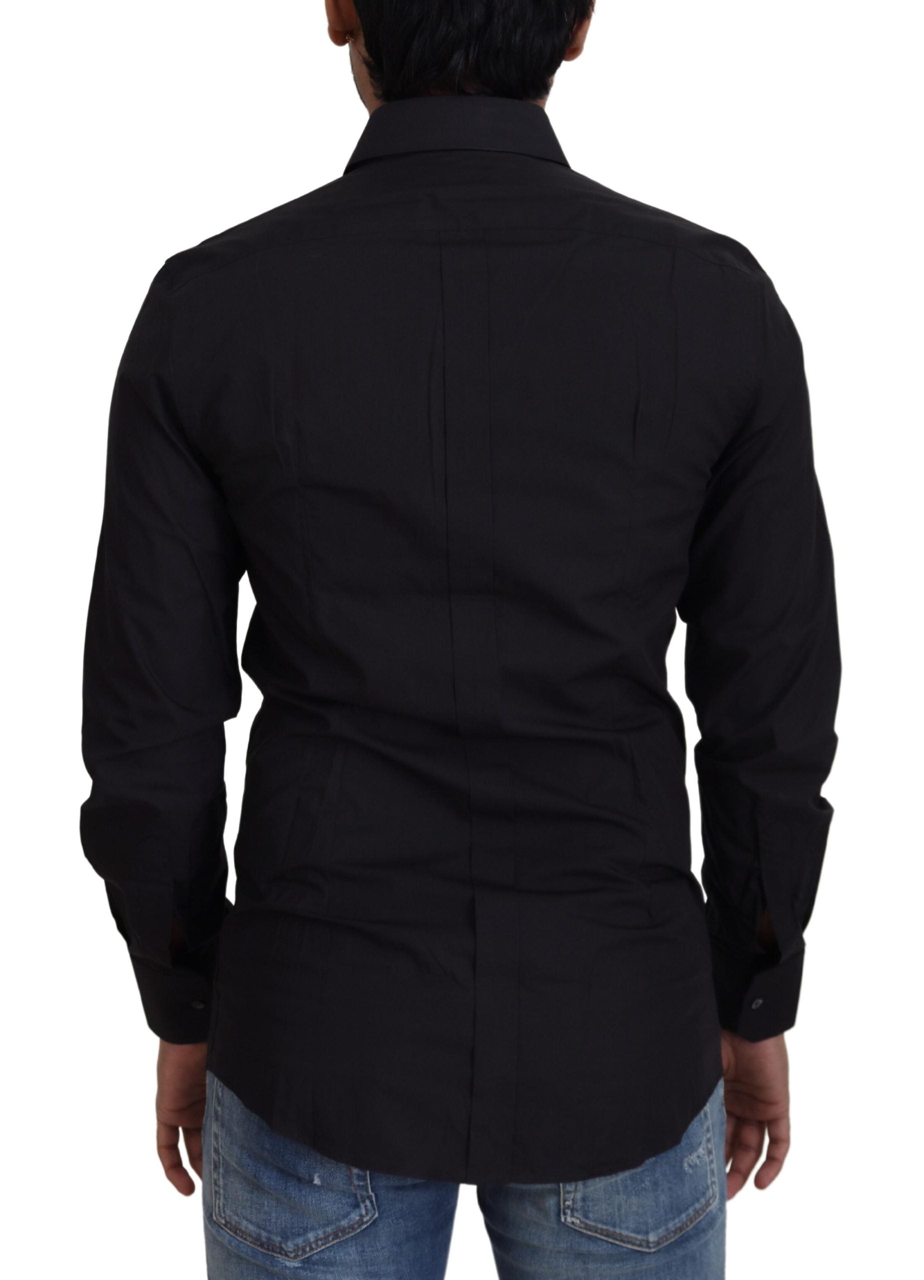 Dolce & Gabbana Elegant Slim Fit Black Cotton Dress Men's Shirt