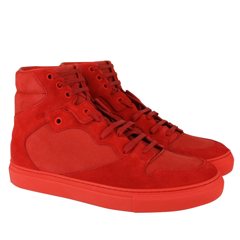 Balenciaga Men's Hi Top Red Nu-buck Suede / Rubber Sneaker