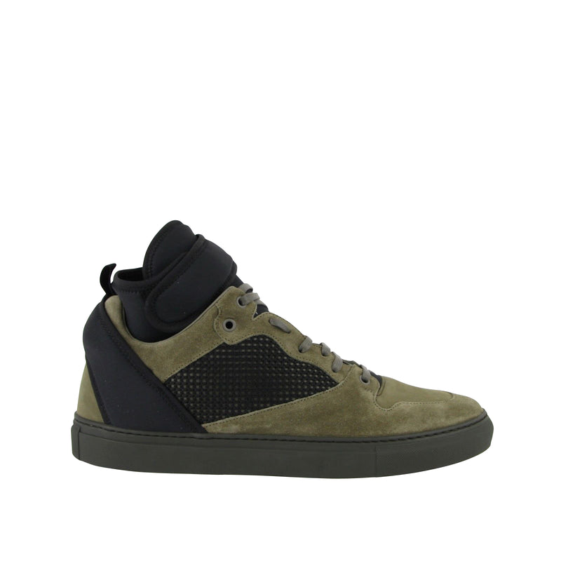 Balenciaga Men's High Top Black / Olive Green Suede Leather Sneakers