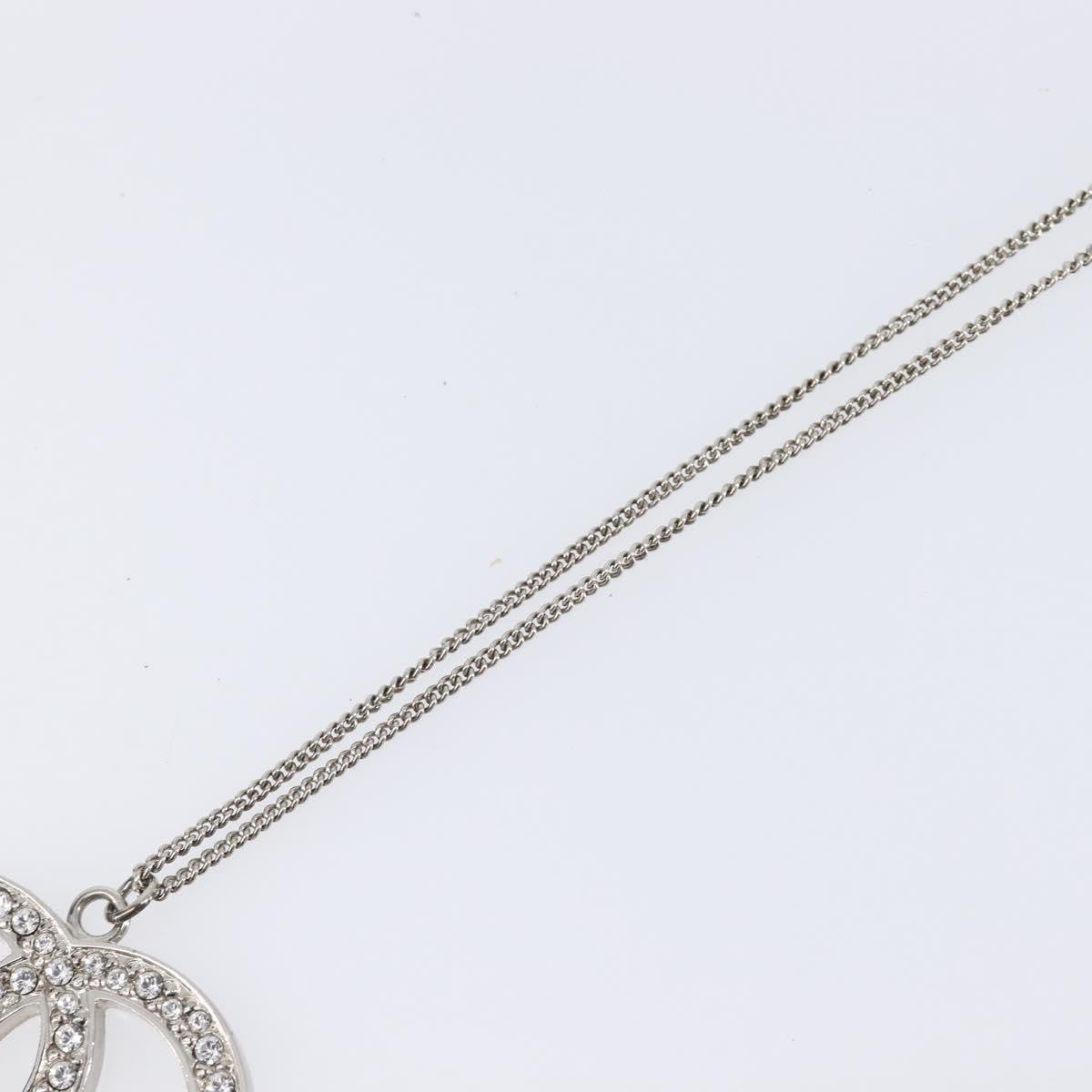 Chanel Cc Pendant Metal With Crystals Silver Metal Necklace Jewelry (Pre-Owned)