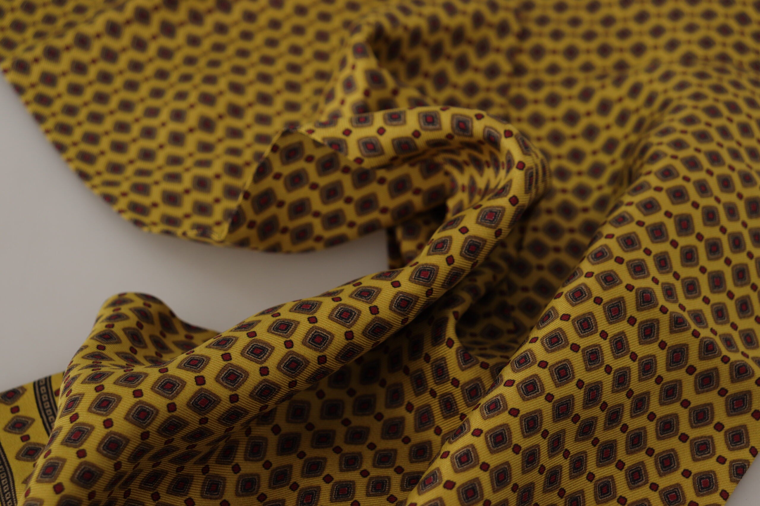 Dolce & Gabbana Yellow Patterned Silk Neck Wrap Fringe Men's Scarf