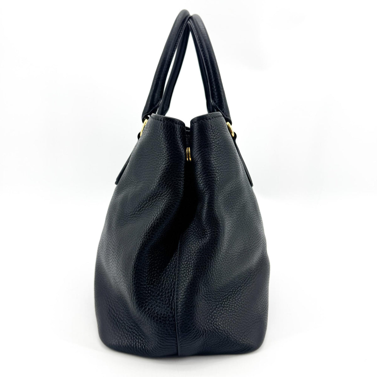 Prada Convertible Top Handle Satchel Vitello Daino Black Calfskin Handbag (Pre-Owned)