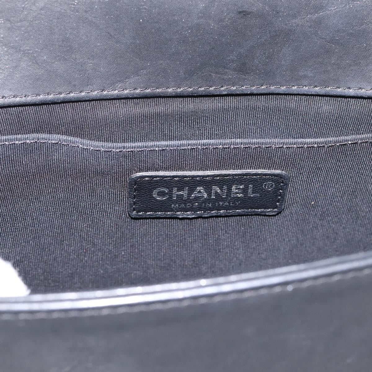 Chanel Boy Flap Quilted Calfskin With Micro Chain Detail Black Leather Shoulder Bag Bag (Pre-Owned)