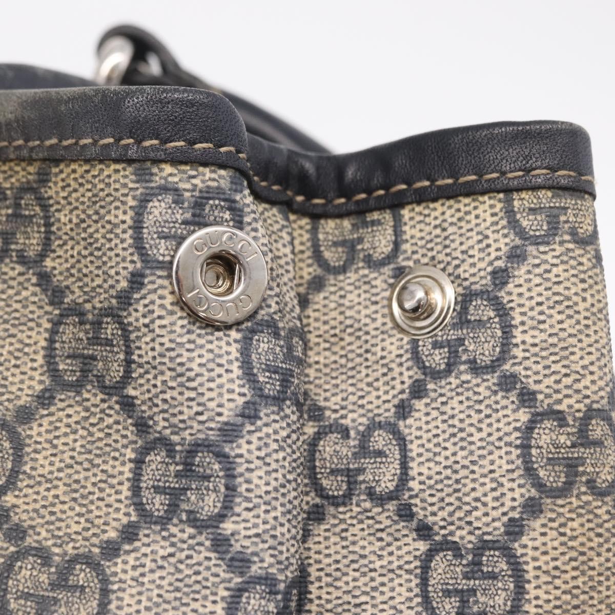 Gucci Open Tote Gg Canvas And Leather Navy Canvas Handbag (Pre-Owned)