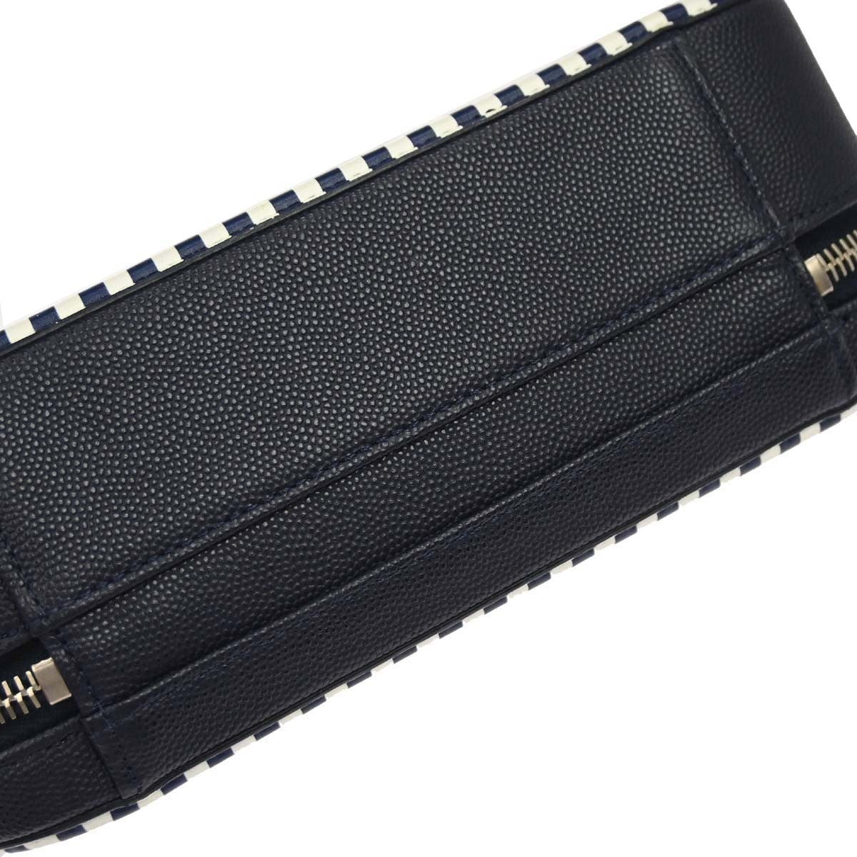 Chanel Filigree Vanity Case Quilted Caviar With Striped Leather Navy Leather Clutche & Pouche Bag (Pre-Owned)