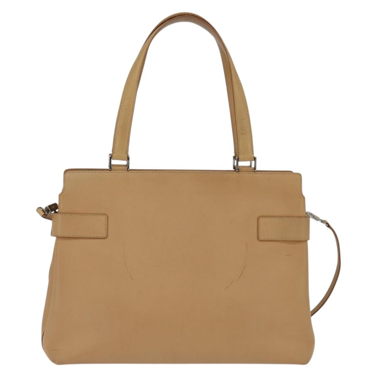 Salvatore Ferragamo Gancini Tote Leather Beige Leather Tote Bag Bag (Pre-Owned)
