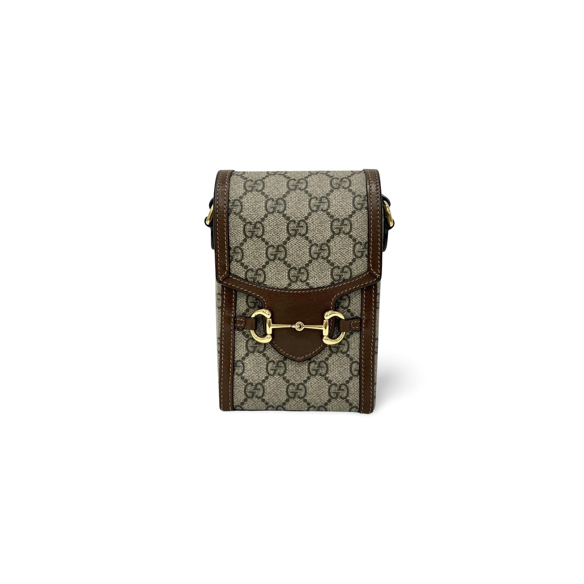 Gucci Horsebit 1955 Gg Coated Canvas With Leather Brown Canvas Crossbody Bag Bag (Pre-Owned)