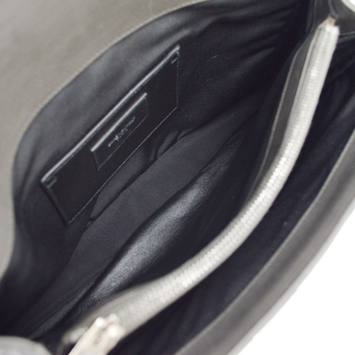 Saint Laurent Classic Monogram College Matelasse Chevron Leather Gray Leather Handbag (Pre-Owned)