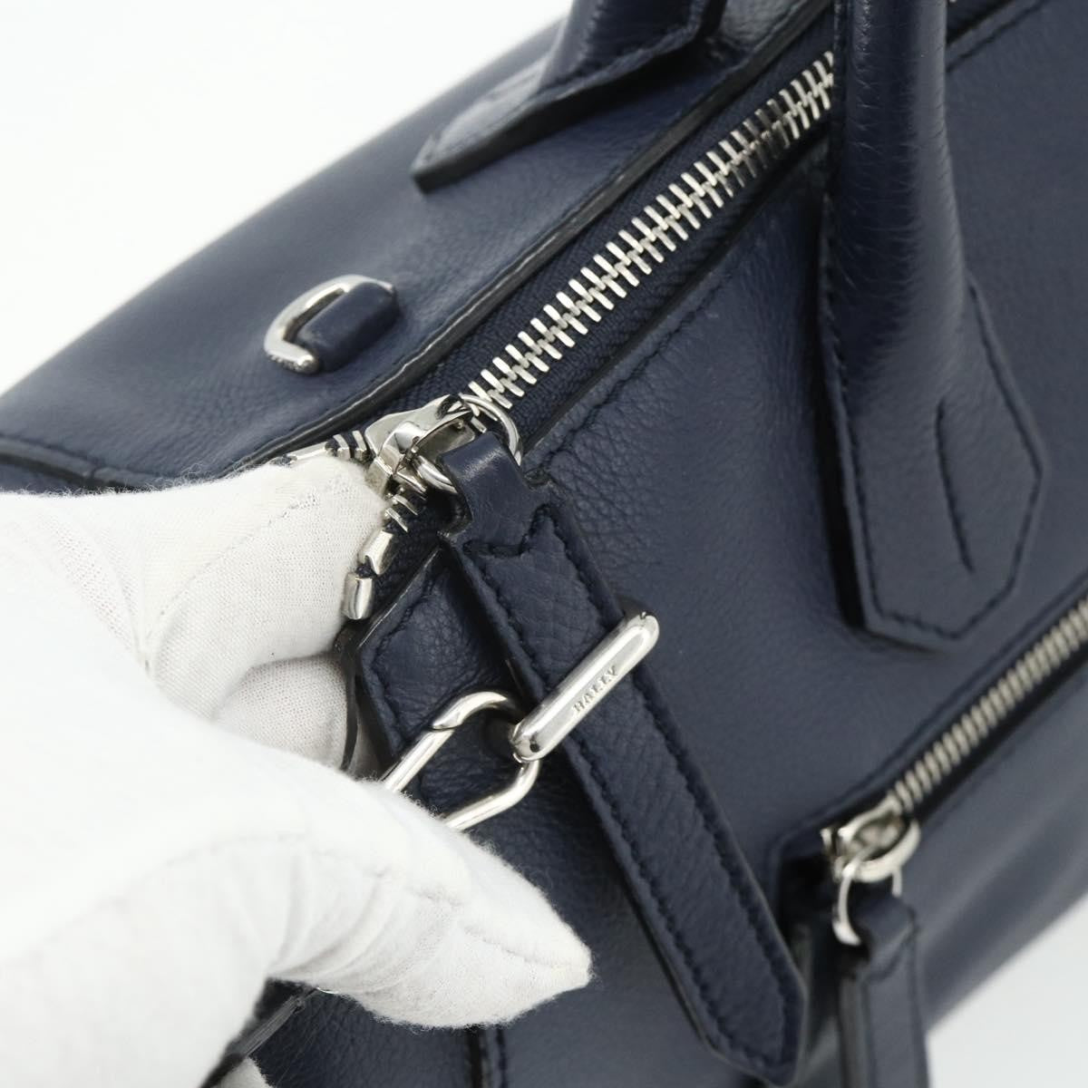 Bally Vintage Leather Navy Leather Handbag (Pre-Owned)