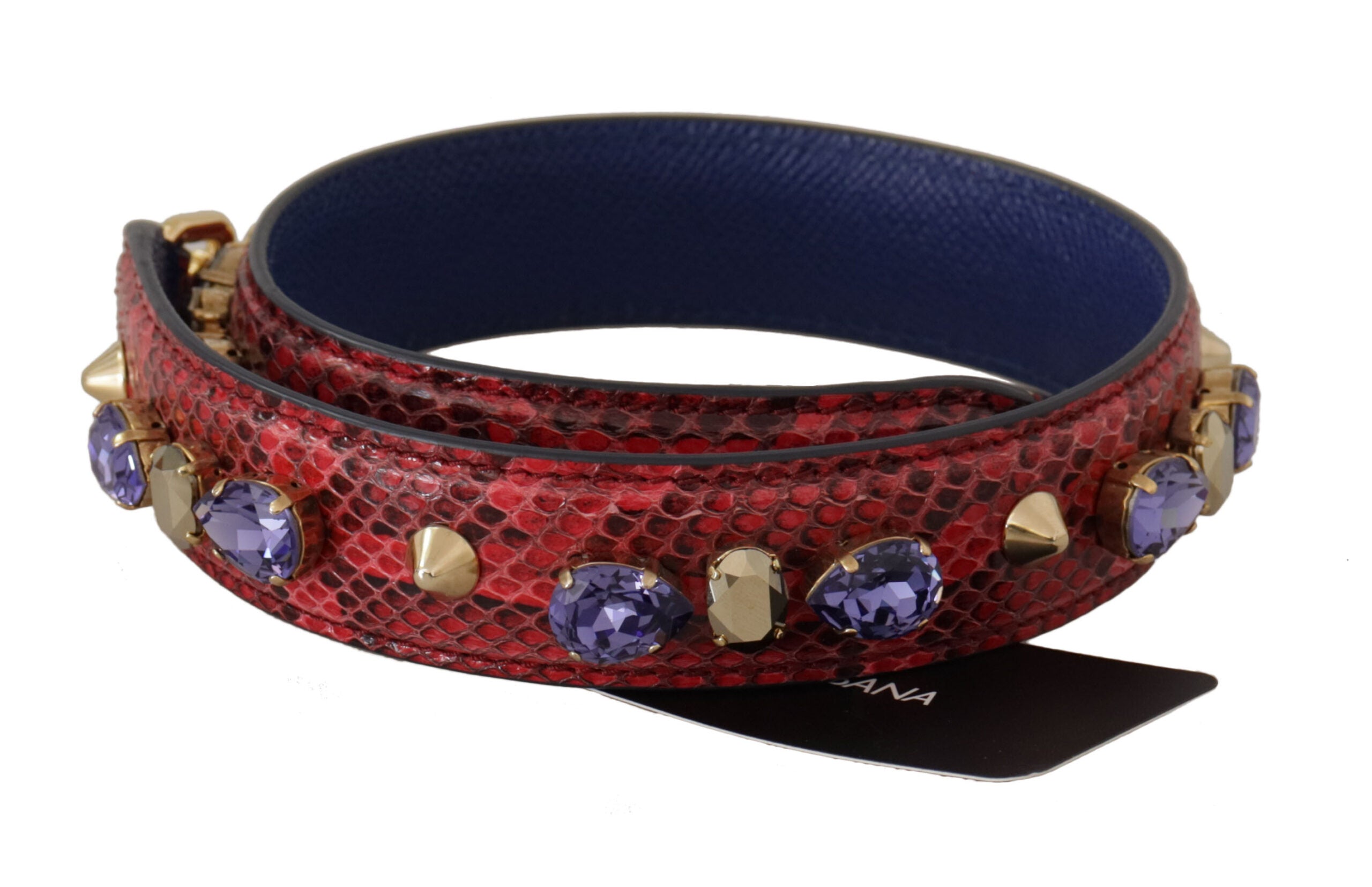 Dolce & Gabbana Red Exotic Leather Crystals Bag Shoulder Women's Strap