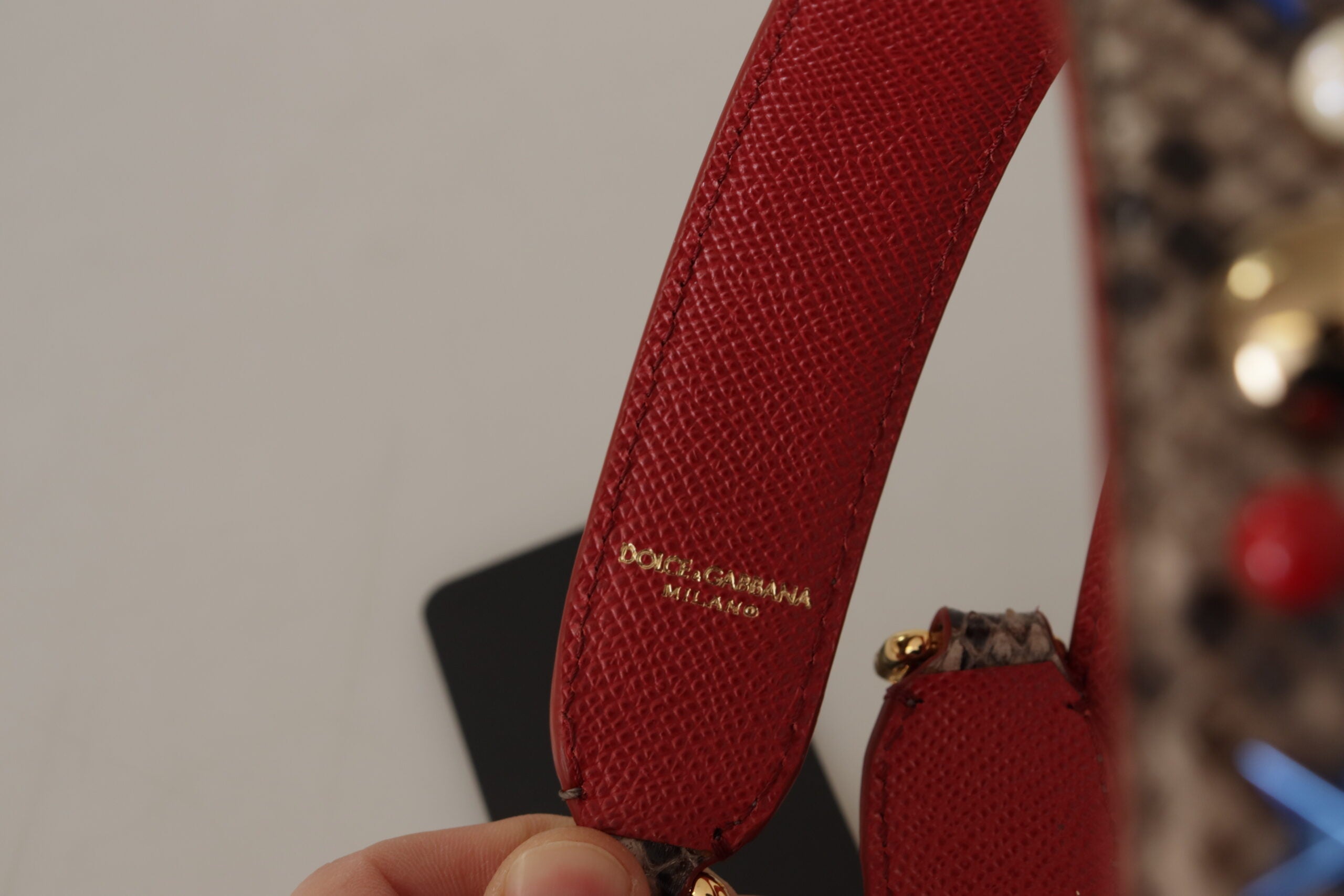 Dolce & Gabbana Brown Python Leather Studded Shoulder Women's Strap