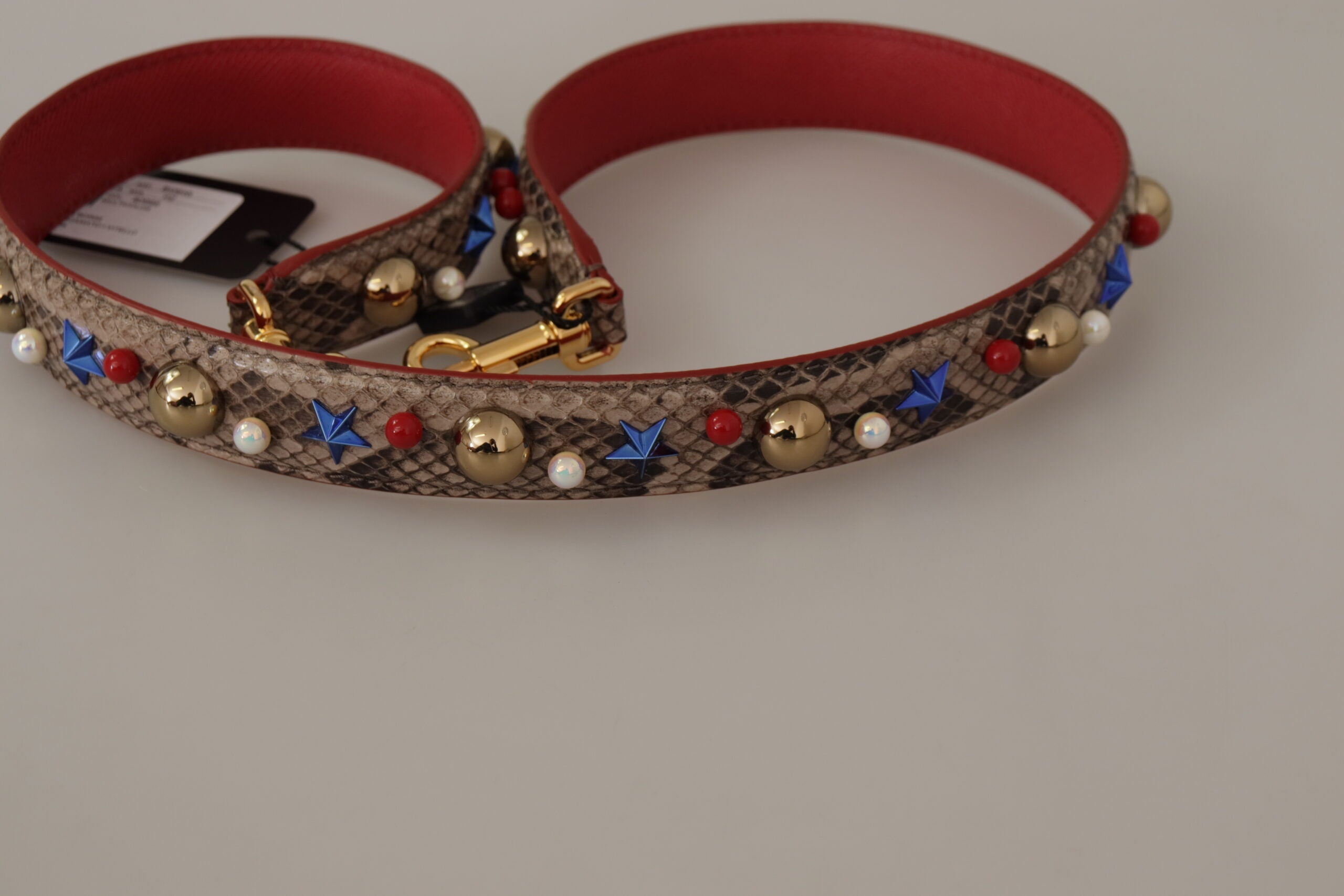 Dolce & Gabbana Brown Python Leather Studded Shoulder Women's Strap