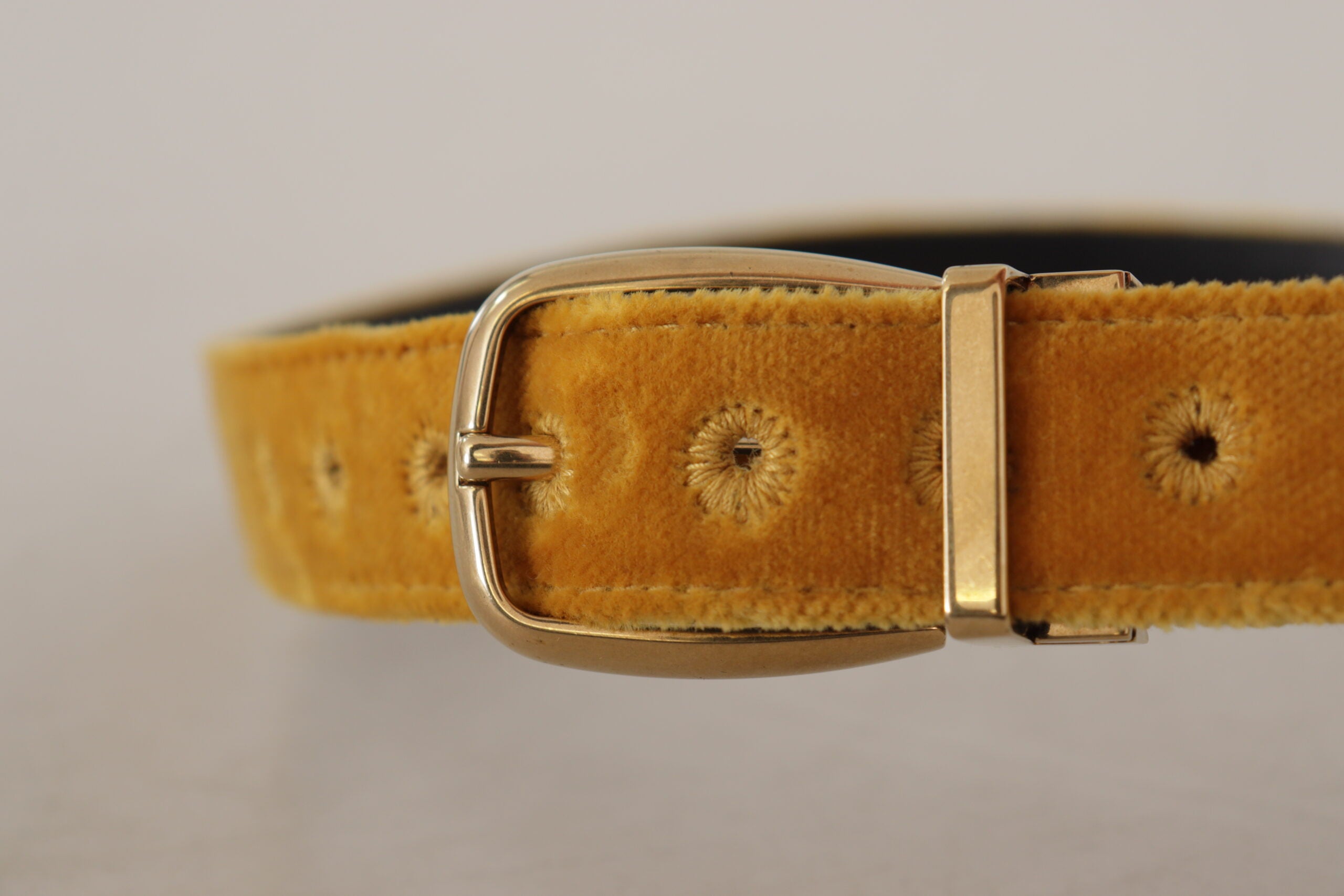 Dolce & Gabbana Mustard Velvet Gold Logo Engraved Metal Buckle Women's Belt