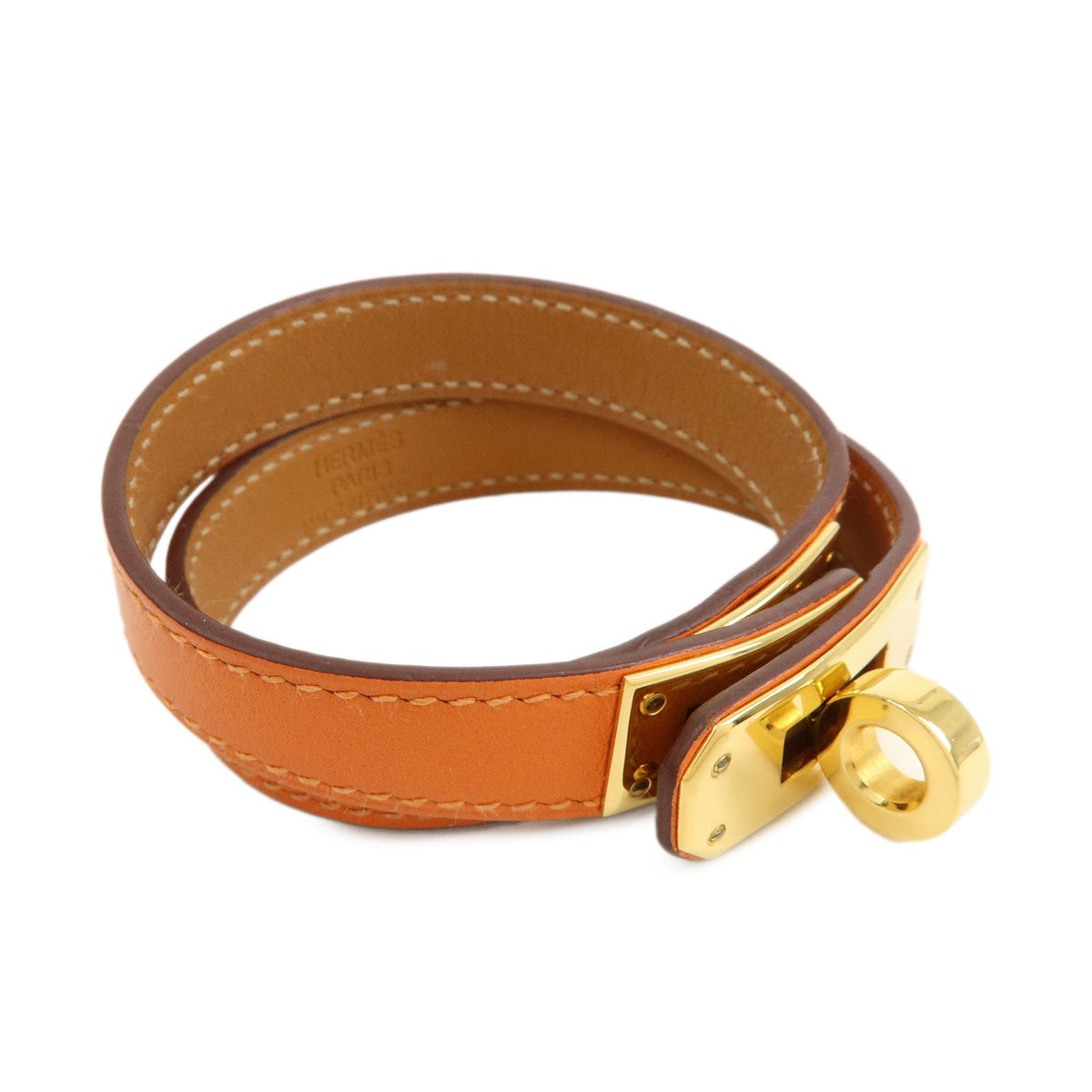 Hermes Kelly Double Tour Leather Orange Leather Bracelet Jewelry (Pre-Owned)