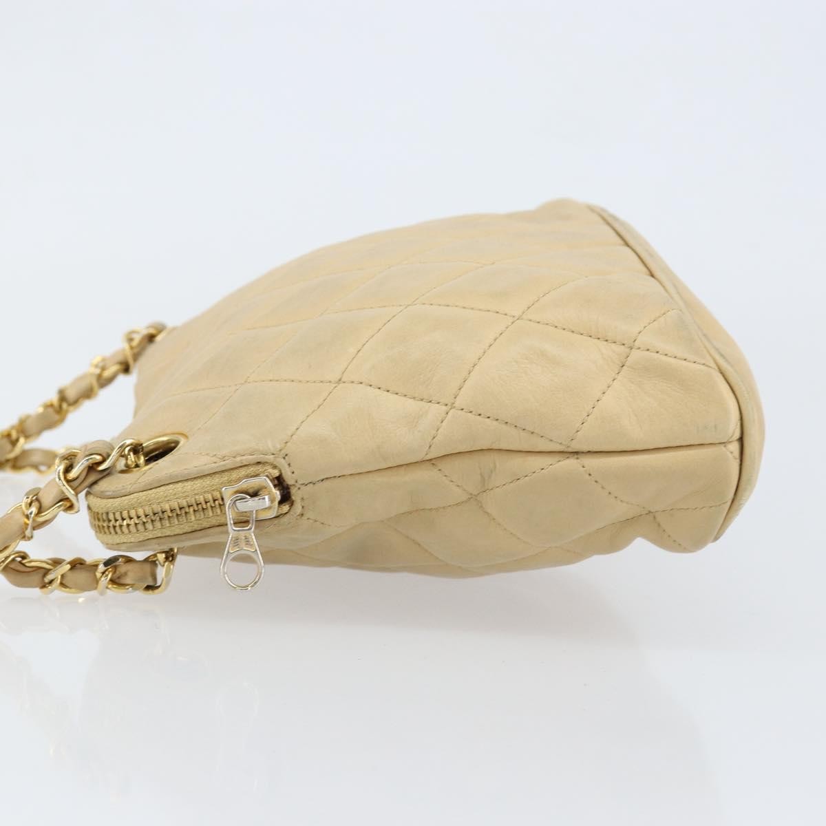 Chanel Vintaghe Chain Quilted Caviar Beige Leather Shoulder Bag Bag (Pre-Owned)